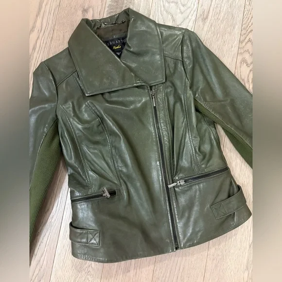 Bernardo Dark Green Leather Jacket - Picture 2 of 6